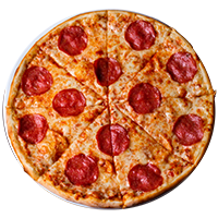 Grilled 88 in Farlie pepperoni pizza, sliced into eight wedges.